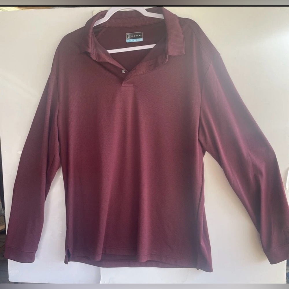 Burgundy PGA Tour Long Sleeve Polo Shirt